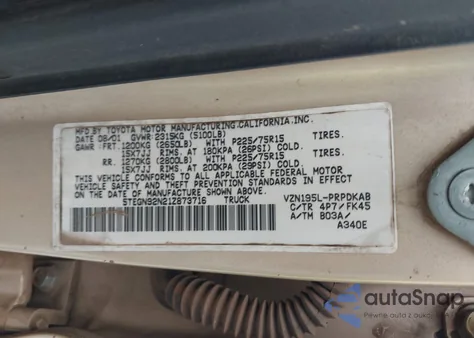 2001 Toyota Tacoma Prerunner V6 z USA, uszkodzony, nr VIN 5TEGN92N21Z873716